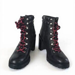 Sam Elderman Black Leather Ankle Boots with Red Laces/Silver Accents Sz 9.5